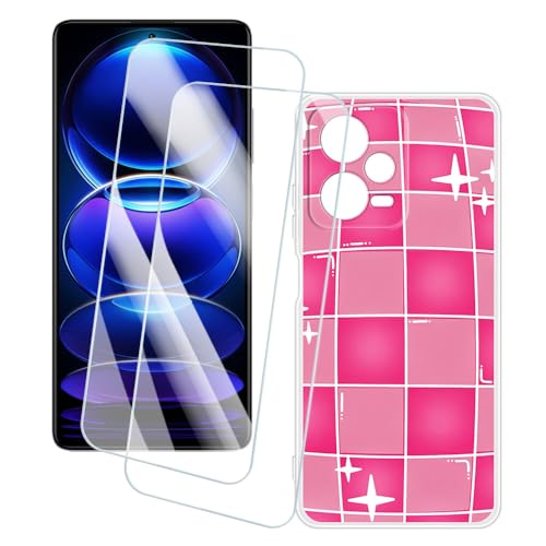 OAGELIM 2�Z�b�g �X�N���[���v���e�N�^�[ + �P�[�X Xiaomi Redmi Note 12 Pro+ 5G (6.67 �C���`) �Ƃ̌݊������� �A�[�e�B�X�e�B�b�N�J�X�^���v�����g�J�o�[�Ƌ����K���X�t�B���� �X�N���b�`�h�~ (�s���N�̐��E)