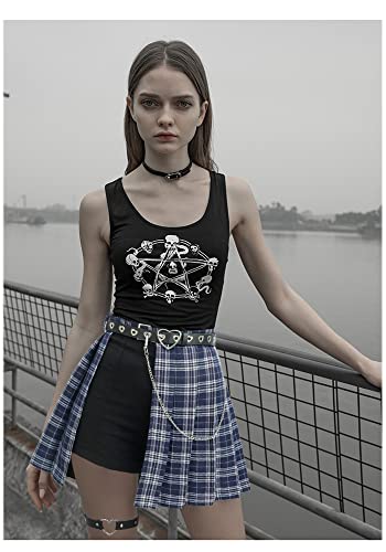 Procos Women's Punk Skirt With Shorts Asymmetrical Skirt High Waist Plaid Pleated Goth Mini Skirt #TOP6