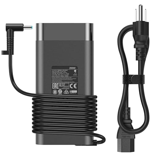 VRAVEK 200W Laptop Charger Compatible with HP Omen Gaming 15 17 Pavilion 15 17 Zbook 15 17 Victus 15 16 Envy 15 TPN-DA10 L00818-850 ADP-200HB B TPN-LA21 TPN-LA20 4.5mm Blue Tip AC Adapter
