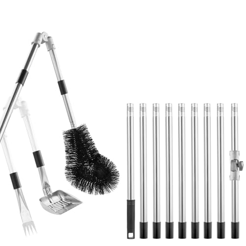Gutter Cleaning Tools 4M Telescopic Gutter Cleaner Tool Kit with Adjustable Angle Pole Gutter Brush Scoop Rake Cleaning Shovel for Sweeping Leaves Debris Cobwebs Extendable Gutter Cleaning Brush
