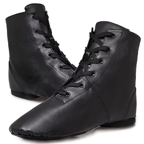 Jazz Boots Dance Shoes: High Top Black Jazz Shoes Lace Up - Premium Leather Dancing Shoes - Flat Split Sole Over Ankle Jazz Boots for Women Girls Kids and Men4