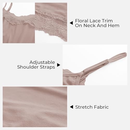 Image of Kate Kasin Women's Adjustable Spaghetti Strap Lace Trim Cami Tunic Tank Top 2PACK