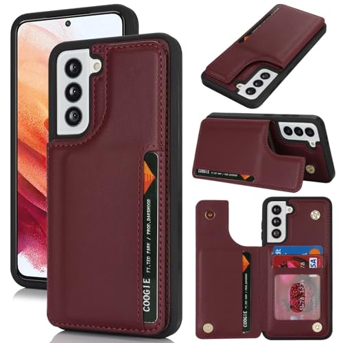 Étui Galaxy S21 blocage RFID protection intégrale rouge vin avec fentes pour cartes