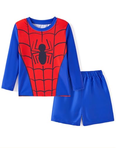 Disney Marvel Spiderman Boys Swim Set Quick Dry Swimsuit Bathing Suit Kids Swimwear Set Summer Rash Guard Shirts & Swim Trunks Blue Little Boy Clothes Swimming Outfit UPF 50+ 2 Pcs Clothing 3-4 Years