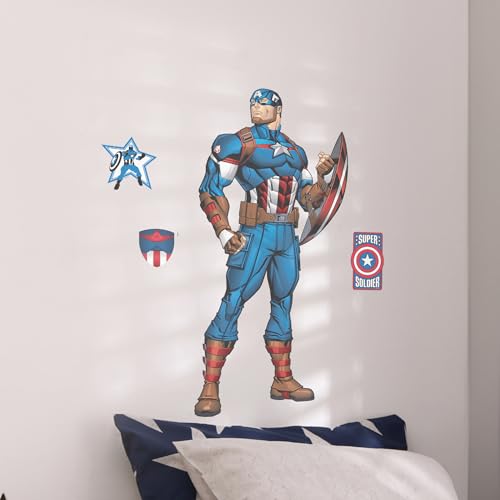 Wall Palz Marvel Captain America Wall Decal - 25' Augmented Reality Captain America Bedroom Wall Decor Peel and Stick Vinyl Wall Stickers