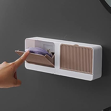 StarlineIM Creative Wall Mounted Soap Box with Lid Double Grids Soap Draining Rack Bathroom Soap Holder (plastic, Multicolor)
