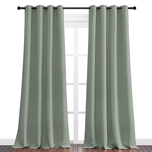 Image of NICETOWN Greyish Green Blackout Curtains 108 inch Long for Office, 55 inch Wide, 2 Pieces, Dining Room, Guest Room, Sound Reducing Heat and Cold Block Curtain Panels for Modern Room Decorative
