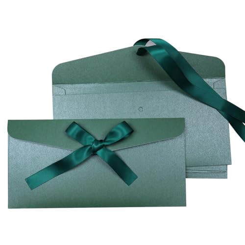 BINLINHONGO 5 Pcs Ribbon Bow Kraft Paper Envelope Thick Pearlescent Colour