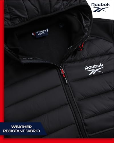 Image of Reebok Men's Softshell Jacket - Lightweight Hooded Weather Resistant Jacket for Men with Nylon Quilted Chest (S-XXL)