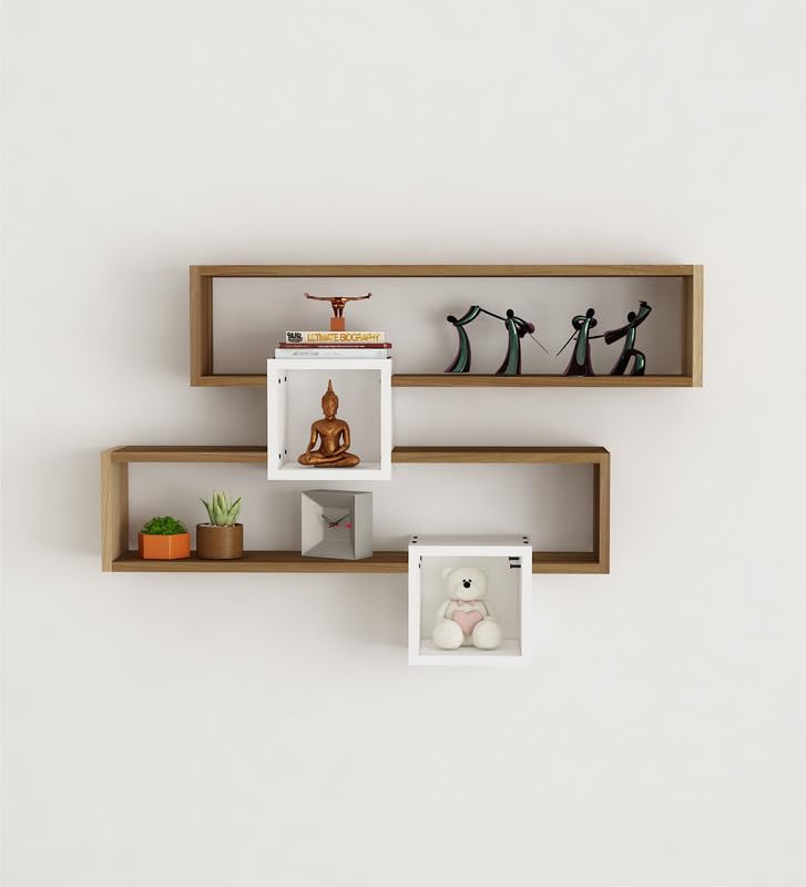 Image of Clay Multipurpose Modular Wall Racks /Shelves /Organiser /Decor Particle Board Wall Shelf (Number of Shelves - 4, Beige, White)