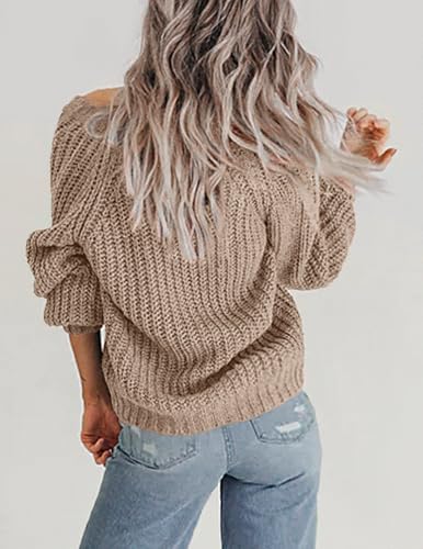 Zeagoo Women's 2025 Fall Chunky Knit Cardigans Open Front Long Sleeve V Neck Button Loose Cardigan Sweaters4