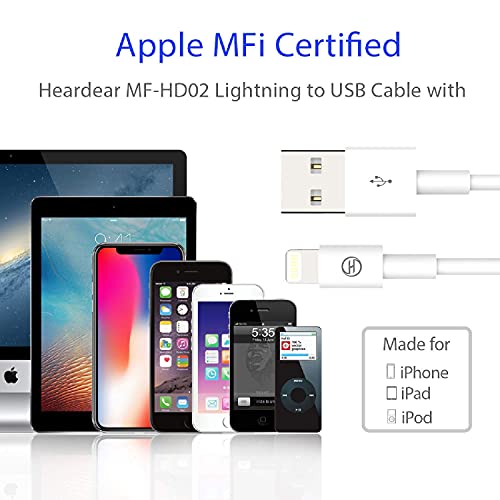 Image of Apple iPhone /iPad Charger /Charging Cable /Cord /Line,Heardear Lightning to USB Cable[MFi Certified] for iPhone 11 Pro Max /XS Max /XR /X /8 /7 /6s /6 /Plus /5 SE /5s,iPad Pro /Air /Mini(White 1.6FT /0.5M) Original