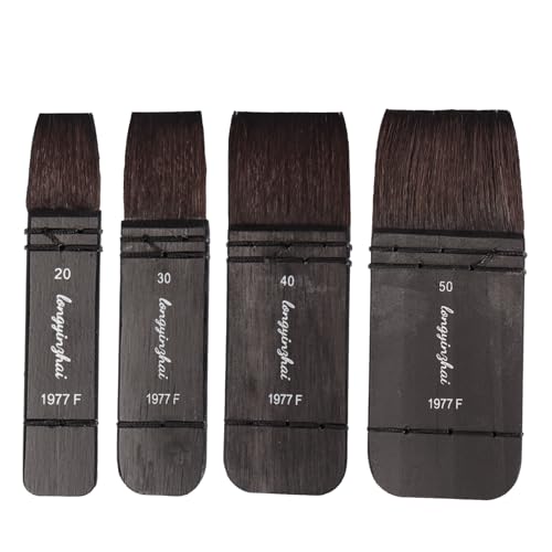 Longyinzhai Hake Brushes Set of 4 (20 30 40 50) - Squirrel Blend Watercolor Brushes - Stained Birch Short Handle - Ideal for Washes (Ferrous Small Size (Clothes Etc))