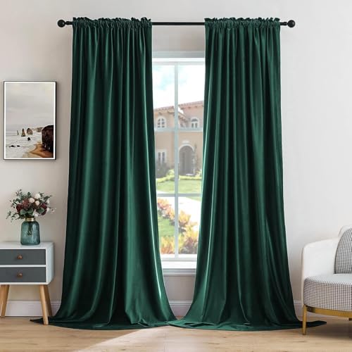 MIULEE Cortina Opaca Terciopelo Cómodo de Ventana Cortinas de Bolsillo Proteger Privacidad Monocromática Moderno para Salón Habitación Dormitorio Sala de Estar 2 Hojas 140x245cm Verde Oscuro