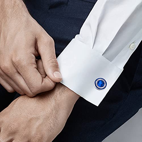 HAWSON Crystal Cufflinks and Studs Sets for Men's Tuxedo Shirts,Including One Pair Cufflinks for Men with 5 pcs Studs and Black Gift Boxes Suitable for Christmas,Father's Day,Business3