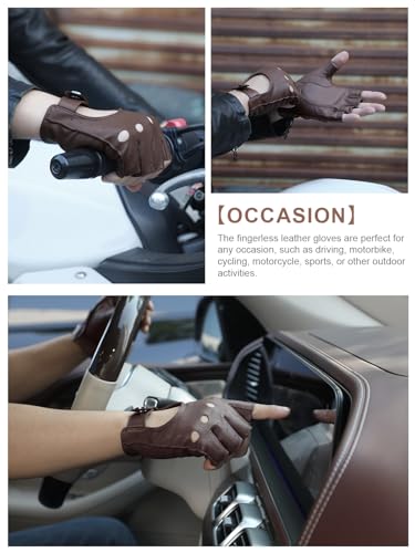 Image of GSG Men's Fingerless Leather Driving Gloves, Half Finger, lambskin | Half Finger Design, Breathable Comfort,Driving, Motorcycle Riding, Racing, Cycling, Daily Wear