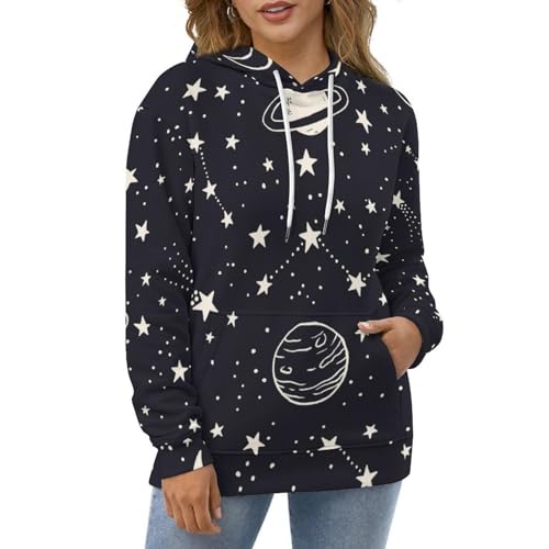 Sweats à capuche Manche Longue imprimé espace, pull coupe unisexe et confortable - 5