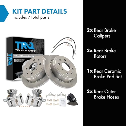 Image of TRQ Rear Brake Pad and Rotor Set Ceramic Calipers Compatible with 1992-1994 Honda Civic