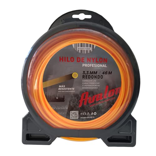 Avalon - Hilo Redondo de Nylon Universal para Desbrozadora y Cortacésped (3,3 mm x 46 m)