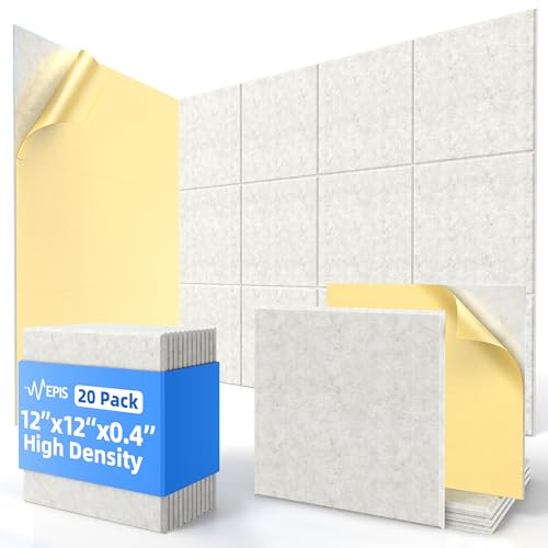 Image of 20 Pack Acoustic Panels with Self Adhesive, 12 inch X 12 inch X 0.4 inch High Density Sound Proof Foam Panels for Walls, Soundproof Wall Panels, Square Sound Absorbing Panels for Home Studio Office Decor - Ivory