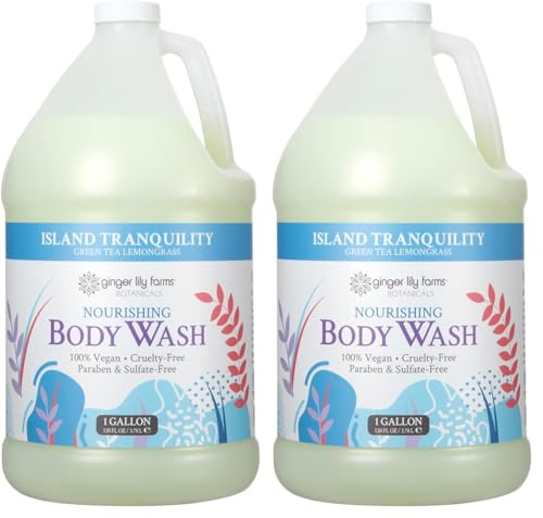 Image of Ginger Lily Farms Botanicals Nourishing Body Wash, Island Tranquility, 100% Vegan & Cruelty-Free, Green Tea Lemongrass Scent, 1 Gallon Refill (128 fl. oz.) (Pack of 2)