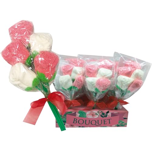 SIDRAL 12 Piruletas Ramo de Rosas Sabor Fresa (75 g) – Piruletas, Chuches San Valentín, Kit de Chuches Sin Gluten, Regalos Parejas - Celebraciones