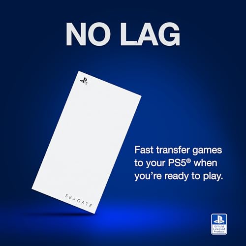 Image of Seagate Game Drive for PS5 External SSD 2TB Solid State Drive - USB 3.2 Officially Licensed White with Blue LED Lighting (STMH2000100)