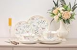 FHGNYSM Bone China Plates and Bowels,12-Pieces Dinnerware Sets, Highly Chip and Crack Resistant, Dishwasher & Microwave Safe Dishes Set, Dense and Translucence