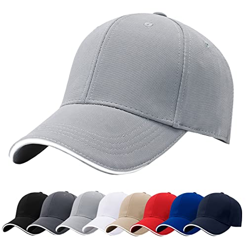 Baynetin Gorra de béisbol Ajustable de algodón de Estilo Vintage 6 Pannels Plain Solid Color Hat, Visera Pre Curvada con Sandwich Gorra Deportiva de Verano Ajustable y Transpirable (Gris Claro)