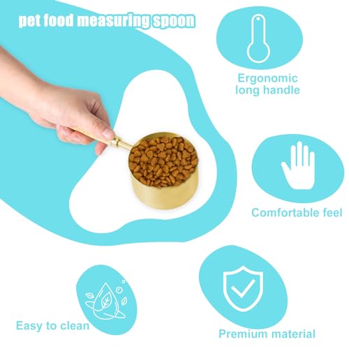 PEUTIER 4 Stück Messbecher für Hundefutter, 4 Größen und Kapazität Messbecher für Tiernahrung mit Holzgriff Messbecher aus Edelstahl Spülmaschinenfest Futterschaufel für Hundefutter (Gold)