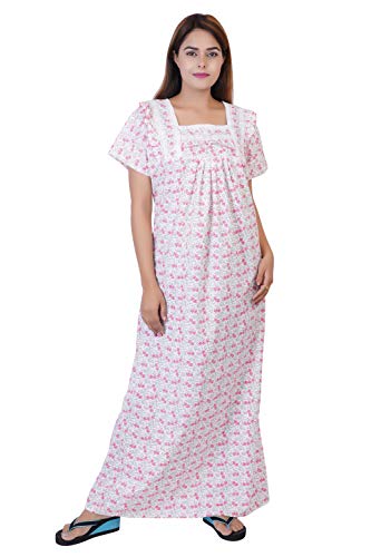 Image of Women's Cotton Block Print Knee Length Nighty