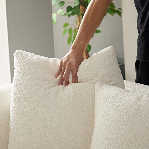 Image of KEIKI 102 inch Curved Oversized Boucle Modular Sectional Sofa with 4 Throw Pillows, Mid-Century 4-Seater Upholstered Corner Plush Comfy Couch, Easy Assembly, for Apartment, Living Room, White