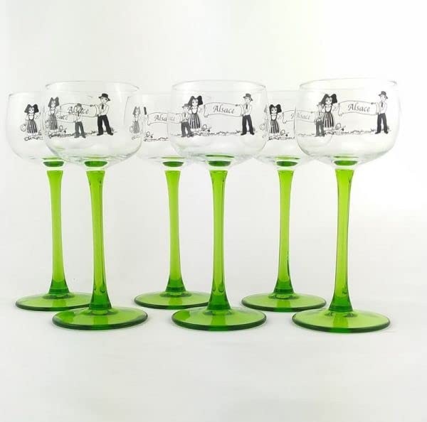 Boeckling - Lot de 6 Verres à vin d'Alsace Pied Vert, décor Couple Alsaciens 15 cl - BOECKLING