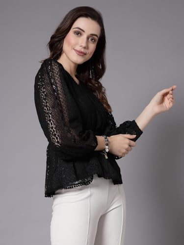 Image of Style Quotient Women Peach Lace Casual Top