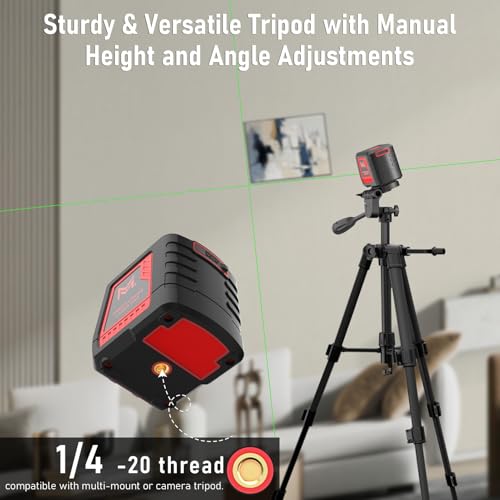 Image of Laser Level 100Ft Self Leveling Green Cross Line, 2-Line Laser Level with Tripod & Rechargeable Lithium Battery, Indoor for Picture Hanging Tile DIY Construction