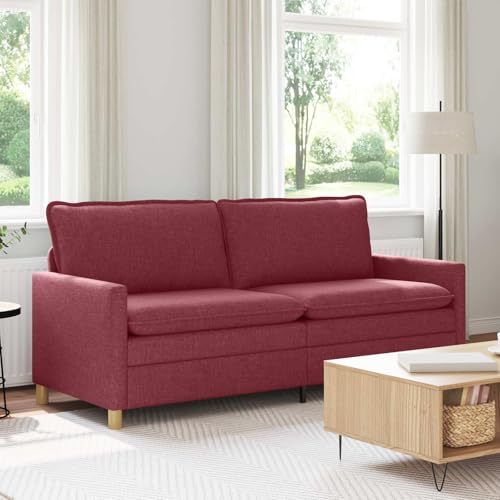 Kaloriko Sofá de tela burdeos 196 x 81 x 87,5 cm de 3 plazas con marco de metal, fundas de almohada extraíbles y acolchado extra grueso para salón, oficina, habitación de invitados, cómodo sentado y