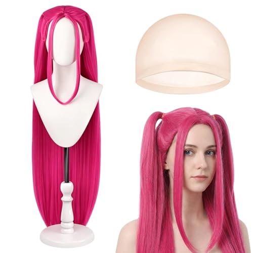 Costume for Kids Anime Cosplay Wig for Halloween Parties and Stage Performances Long Pink Synthetic Hair with Adjustable Cap Length 65 Cm Head Circumference 52-58 cm
