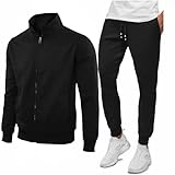 N+1 Tuta Uomo Completa Estiva Casual Giacca con Cerniera Pantaloni M L XL XXL 3XL 4XL (IT, Testo, 3XL, Regular, Regular, Nero)
