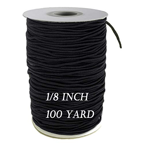 Elastic Bands for Sewing - 1/8 inch Elastic String for Sewing, Masks, Crafting 100 Yards Elastic Cord High Elasticity Knit Elastic Band DIY (Black)