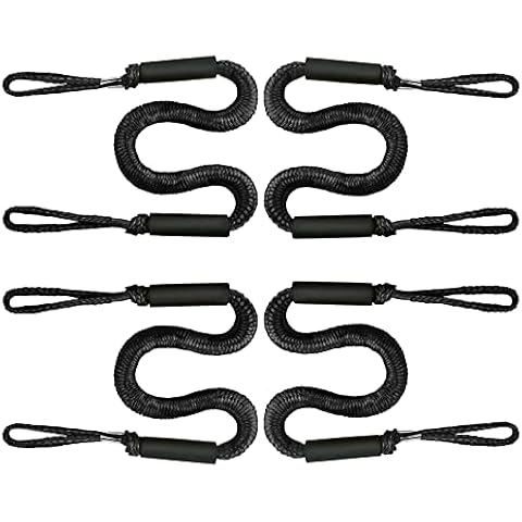Bungee Boat Dock Line Mooring Rope Boat Accessories Docking Lines PWC Dockline for Boats Kayak, Jet Ski, Pontoon, Canoe, Power Boat WaveRunner, 4 Pack (Black, 4-5.5) Cover