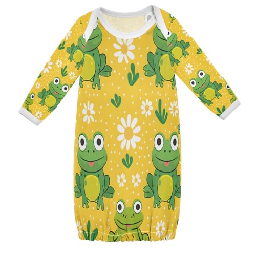 senya Nightdress Sleeper Gown Long Sleeve Nightgown Pajamas Frogs on Yellow Background for 3-12 Months
