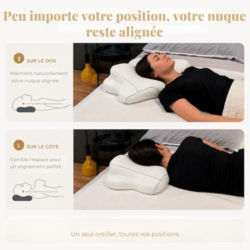 Oreiller ergonomique cervical à mémoire de forme haute densité 63x38 cm
