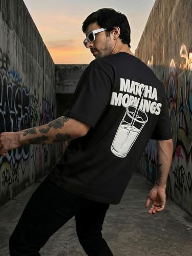 Image of TOXA Men's Pure Cotton Oversized Fit Tshirt | Oversized Baggy Fit Tee with Drop Shoulder | Cool and Stylish Graphic Printed Design Half Sleeve T-Shirt (Available Sizes: S to 2XL)