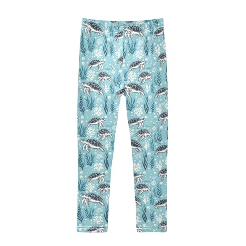 Turtle in The Sea Girls Leggings Kids Yoga Pants Athletic Tights Pants 4-10 Years