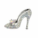 TTjewelry Fashion Style High-Heel Shoe Rhinestone Crystal Brooch Pin (White Silver-Tone)