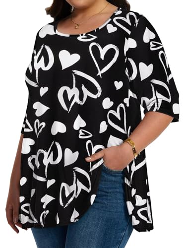 LARACE Elbow Sleeve Plus Size Tops for Women Round Neck Women's Half Sleeves Tunic Spring Summer Fall Clothes Shirts Blouse3