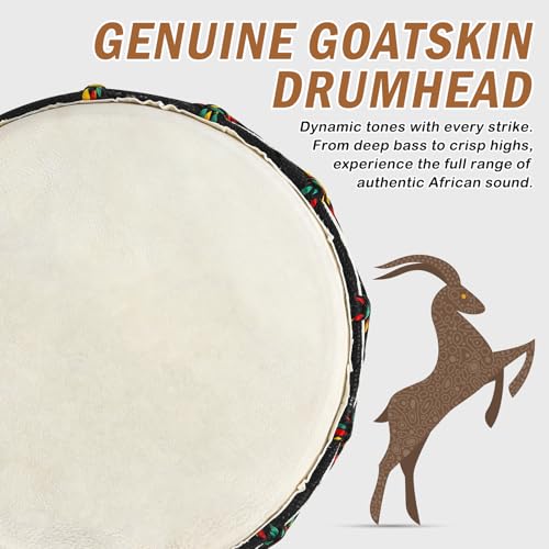 image for GOGHOST Deep Carved Wood Djembe Drum, 8.5