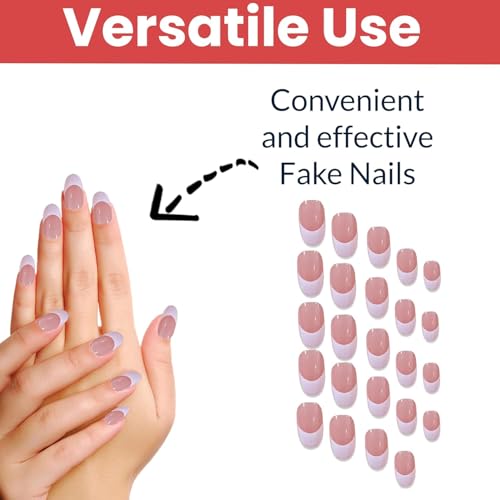 Image of TEMPERIA Press On Fake Nails For Women & Girls - French Acrylic Reusable Aesthetic - Stick On Artificial False Nails Extension - (24 pcs) (Pink & White)