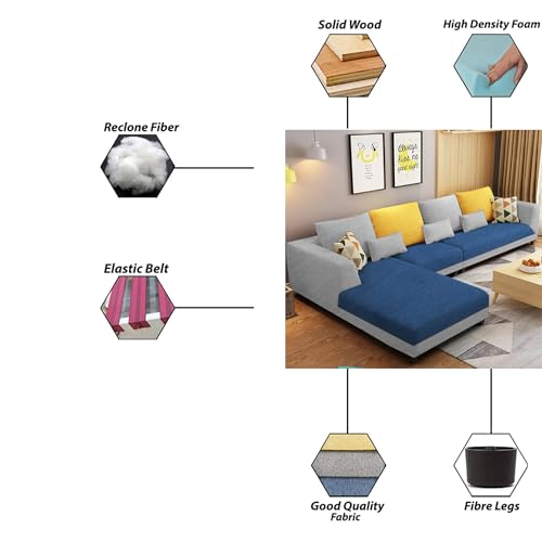 Image of Galib LHS 6 Seater L Shape Sofa Set for Living Room (Blue Grey Fabric) Premium Fabric Sofa