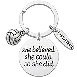Volleyball Keychain Gift – She Believed She Could So She Did Quote with Heart and Ball Charms – Motivational Accessories for Volleyball Players, Teams, or Coaches